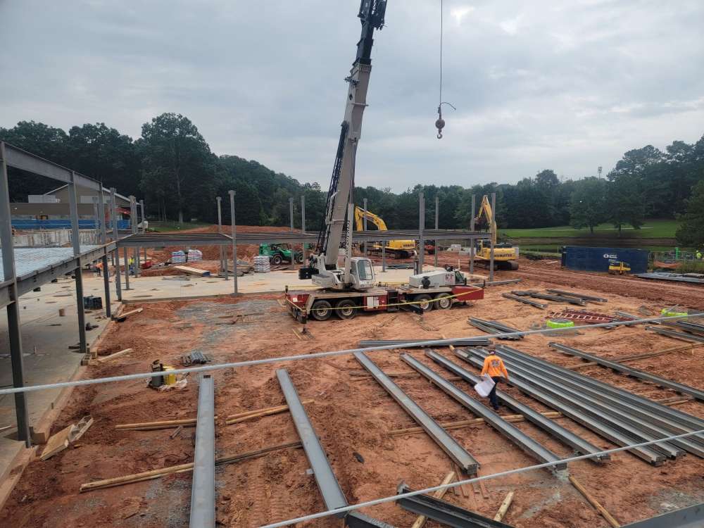 Industrial Construction Project with Structural Steel and Crane