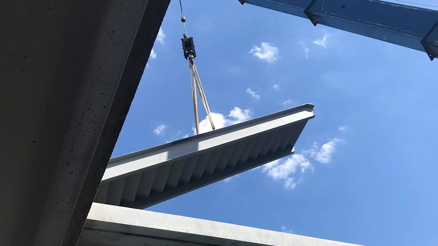 structural steel beams and staircase - crane rigging